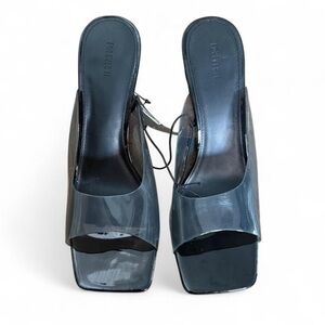 Forever 21 Black Clear Strap Square-Toe Mule Heels